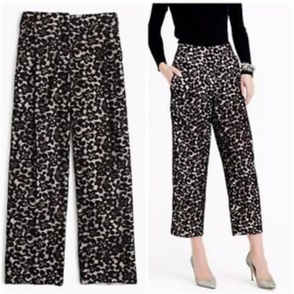 J Crew Collection French Lace Black Cropped Pant